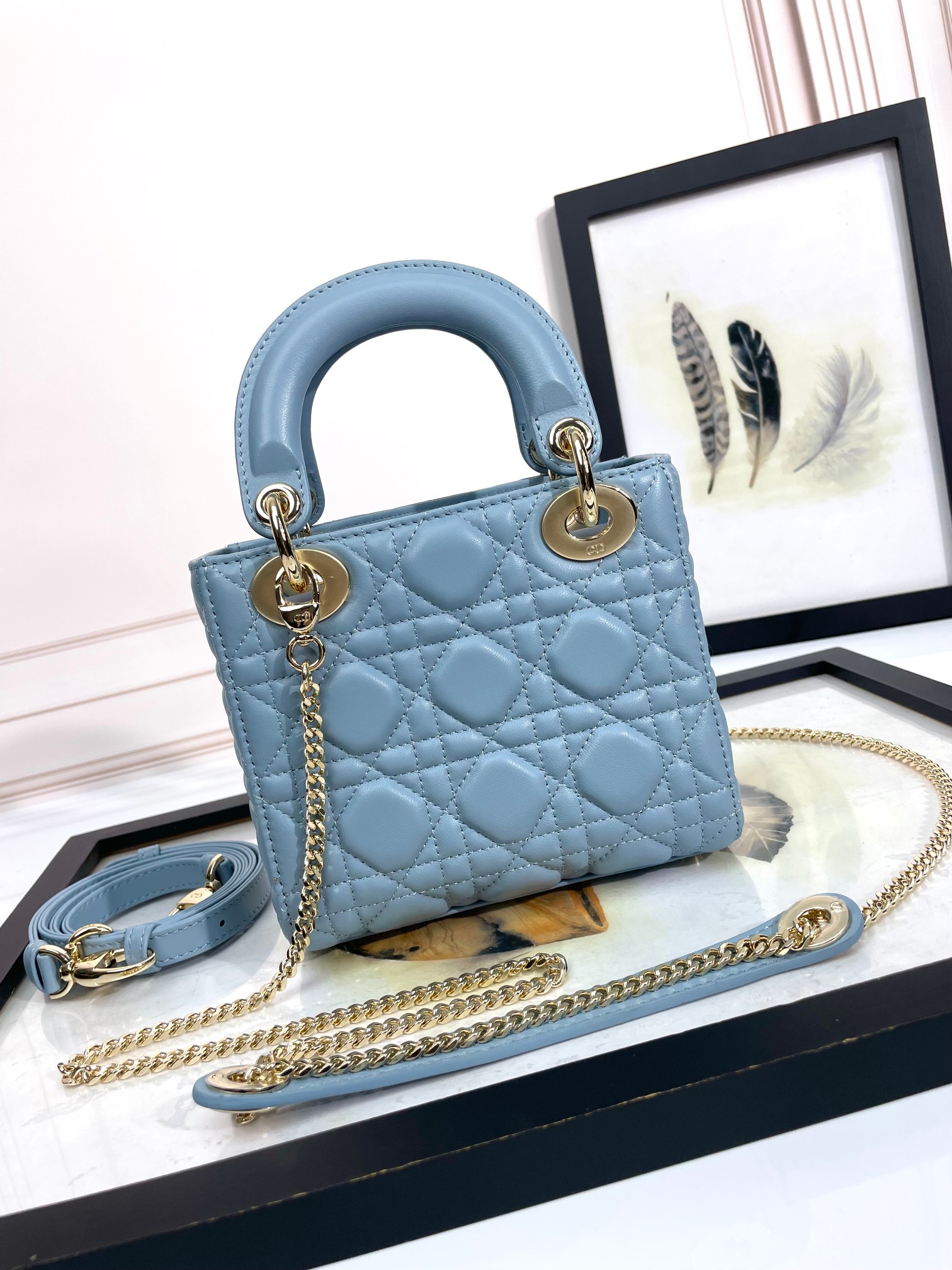 Mini Lady Dior Bag Sky Blue Cannage Lambskin